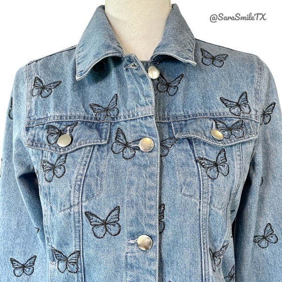 SAMANTHA SIPOS - Good Vibes Only - Embroidered Butterfly Denim & Leather Jacket - Picture 5 of 16
